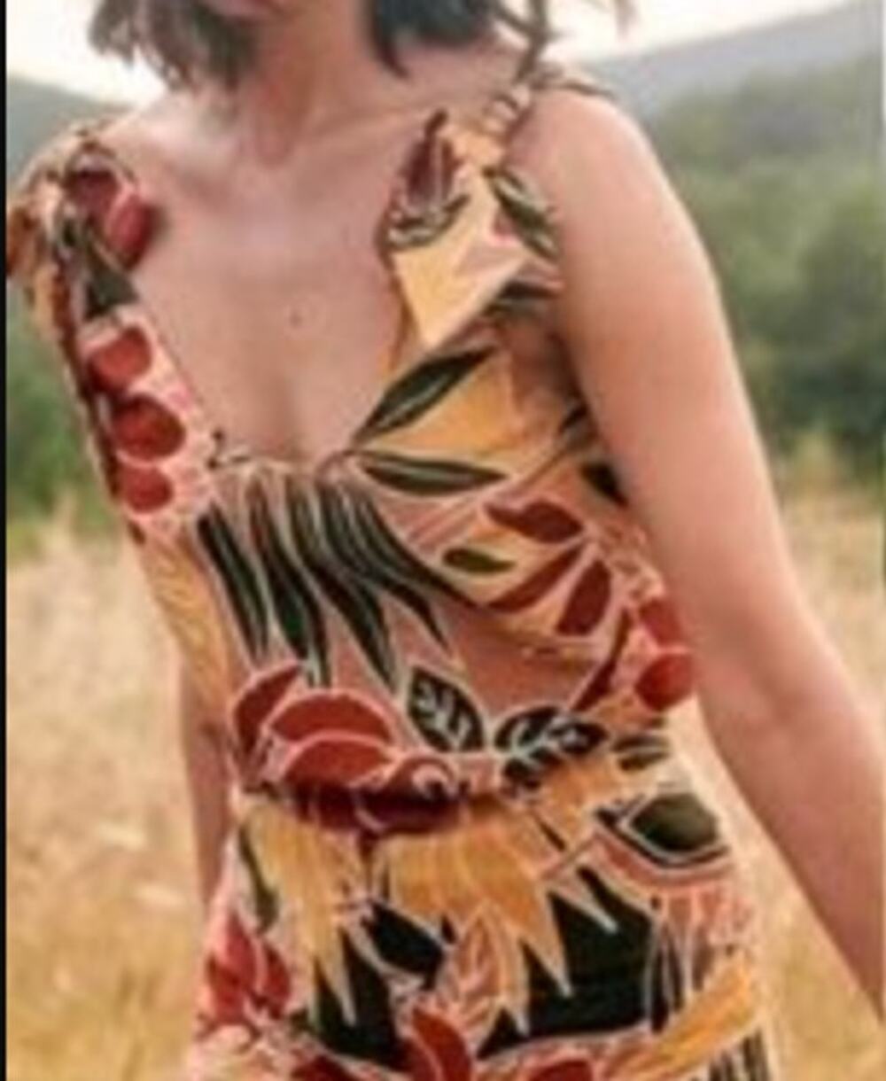 Sezane Tropical Print Scoopneck Tie Strap Linen Cotton Tank Top Yellow 36 / US 4